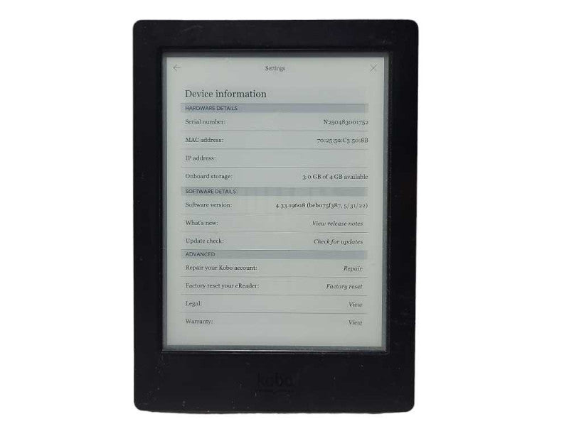 Kobo Aura H2O 4GB eBook Reader  $