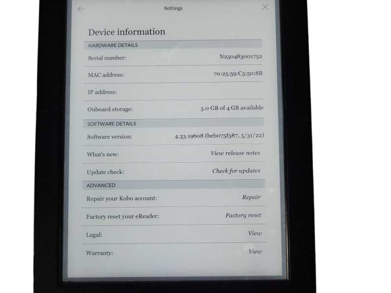 Kobo Aura H2O 4GB eBook Reader  $