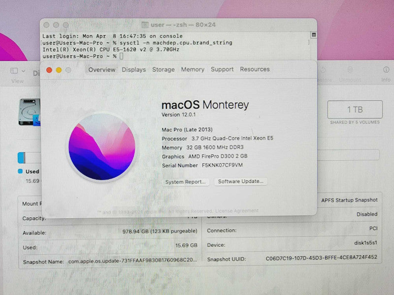 Apple Mac Pro 2013 Xeon E5-1620 v2 @ 3.7 32GB DDR3 1TB SSD 2x FirePro  (