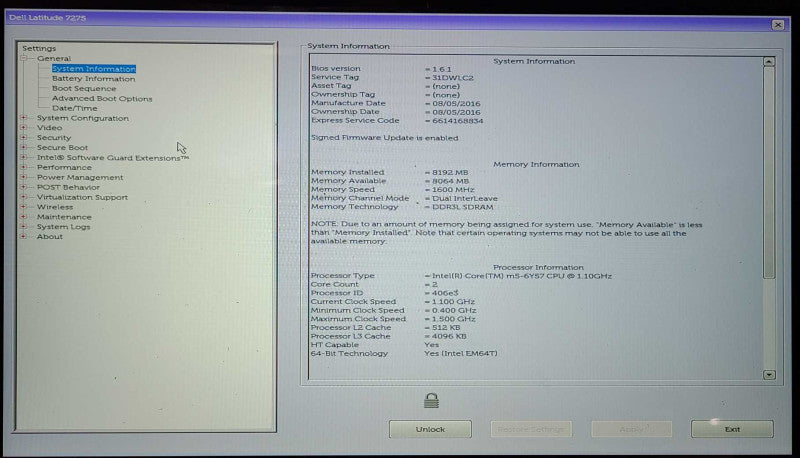 Dell Latitude 7275, Core m5-6Y57 1.1GHz, 8GB, 256GB SSD, Read