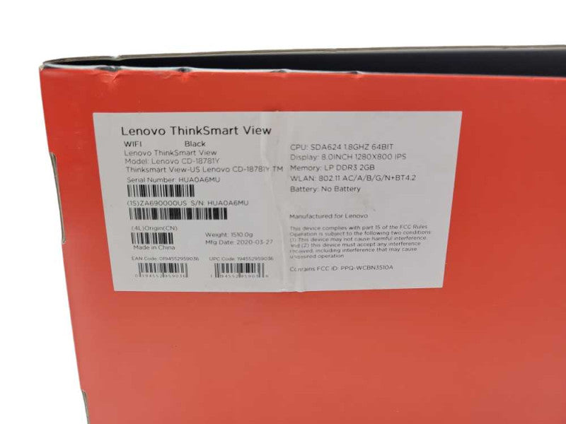 Open-Box Lenovo ThinkSmart View CD-18781Y, SDA624 1.8GHz, DDR3 2GB, 8Inch _