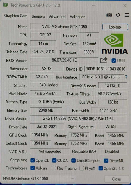 ASUS PHOENIX GTX 1050, PH-GTX1050-2G, 1x DVI, 1x HDMI, 1x DP