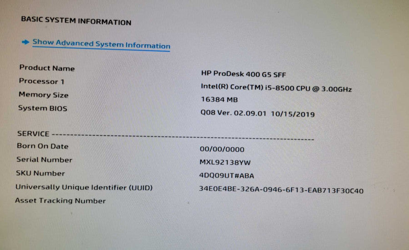 HP ProDesk 400 G5 SFF i5-8500 16GB RAM NO HDD