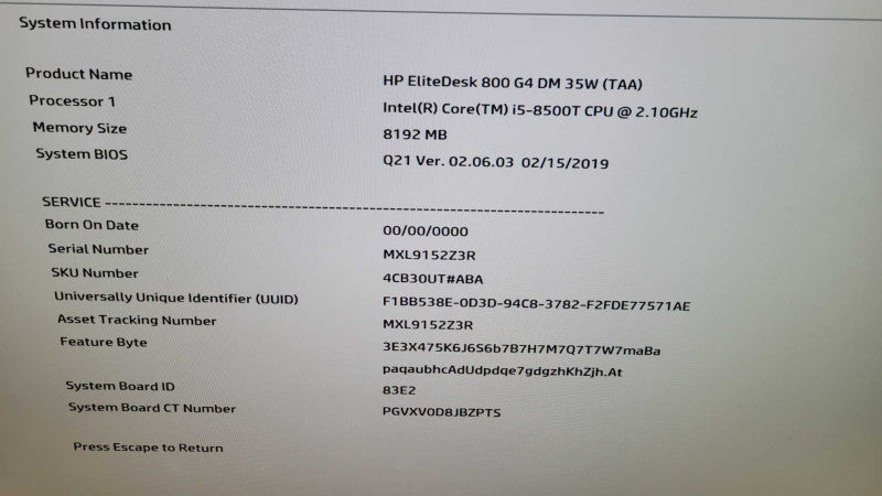 HP EliteDesk 800 G4 - Core i5-8500T | 8GB RAM | 256GB NVMe + PWR Q%