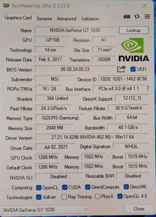 MSI GeForce GT 1030 2G LP OC | 2GB GDDR5 Graphics Card | DP HDMI