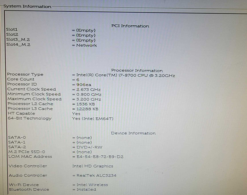 DELL OPTIPLEX 3070 I7-8700 3.7GHz 8GB DDR4 NO HDD/SDD