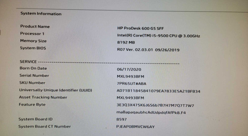 HP PRODESK 600 G5 SFF i5-9500 3 GHz 8GB RAM NO HDD/SDD