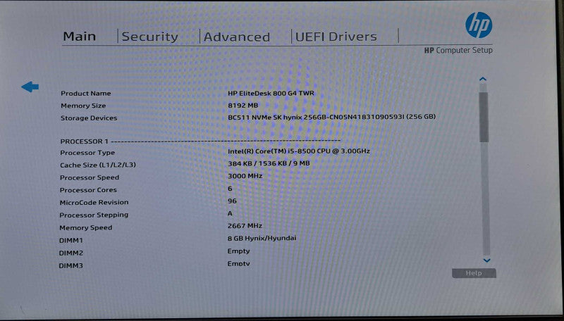 HP EliteDesk 800 G4 TWR | i5-8500 @ 3.00GHz 6C, 8GB DDR4, 256GB NVMe