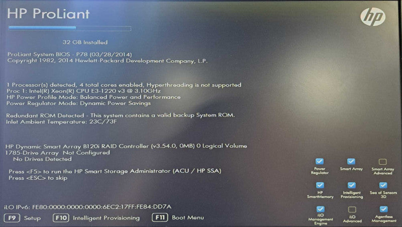 HP ML310e Gen8 v2 Tower | Xeon E3-1220 v3 @ 3.10GHz 32GB Ram B120i RAID
