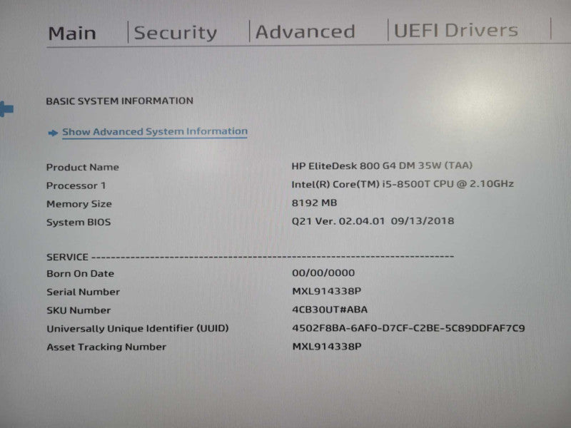 HP EliteDesk 800 G4 USFF | i5-8500T @ 2.10GHz 8GB DDR4 256GB NVM + PWR ADP !