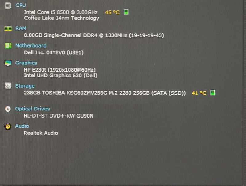 Dell OptiPlex 3060 SFF, i5-8500 3.0GHz, 8GB RAM, 256GB Nvme