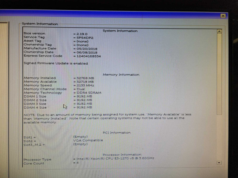 Dell Precision Tower 3420 intel Xeon E3-1270 v5 3.6GHz 32GB DDR4 NO HDD/SDD