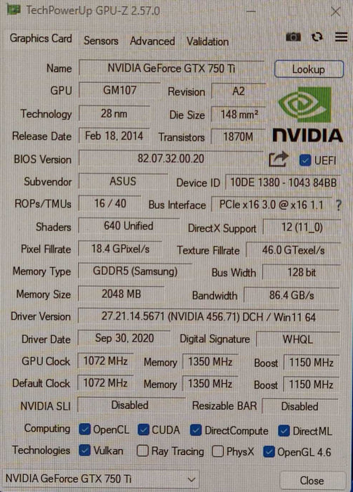 ASUS NVIDIA GeForce GTX 750 Ti 2GB GDDR5 Video Card