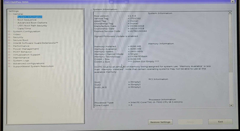 Dell OptiPlex 3050 SFF, Intel Core i5-7500 3.4GHz, 8GB RAM, 256GB SSD