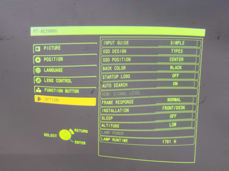 Panasonic LCD Projector PT-AE2000U, 1781 Lamp Hours, No Remote, READ _