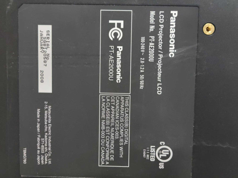 Panasonic LCD Projector PT-AE2000U, 1781 Lamp Hours, No Remote, READ _