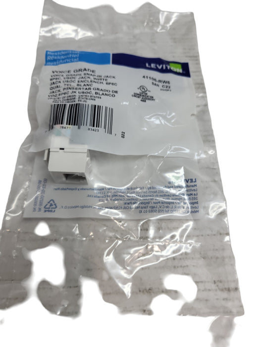 LEVITON Voice Grade Snap-In Jack 6P6C White C22-41106-RW6 (PACK OF 60) &