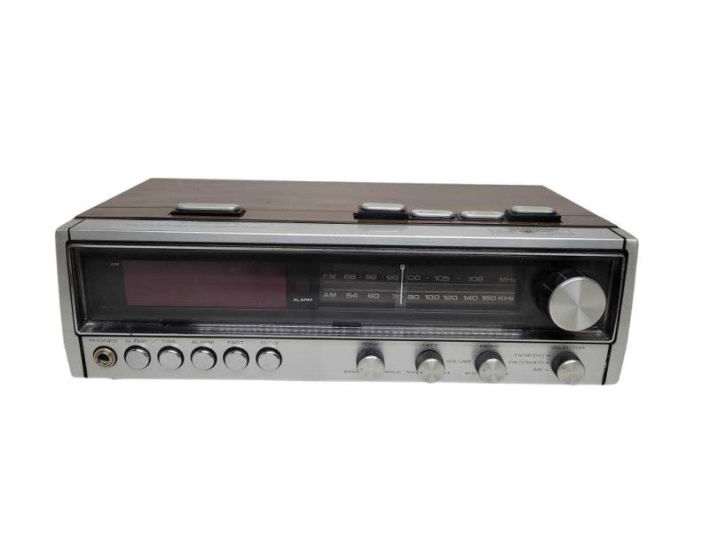 Vintage Sears AM/FM Clock Radio Model 10869 Woodgrain %