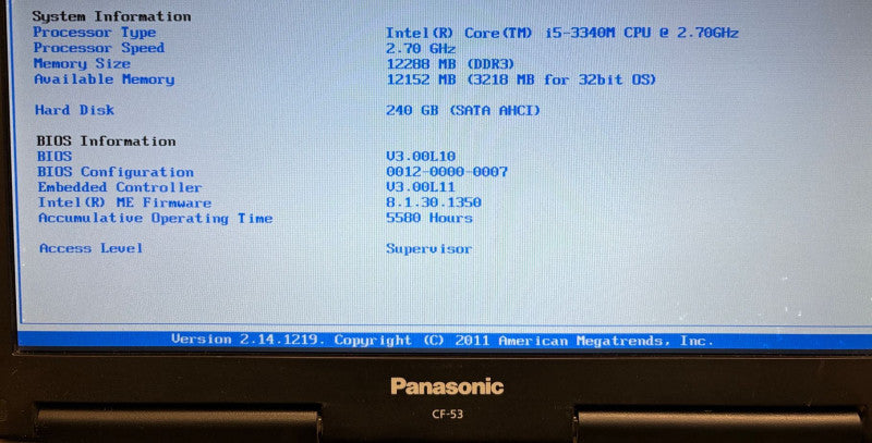 Panasonic ToughBook CF-53 Core i5-3340M@2.7GH 12GB RAM 240GB SSD 5580Hrs READ