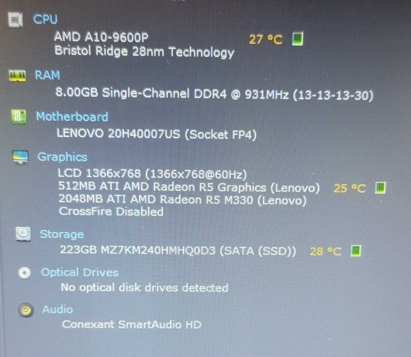 Lenovo ThinkPad E475 AMD A10-9600P 8GB DDR4 256GB SSD Radeon R5 M330  BudLap