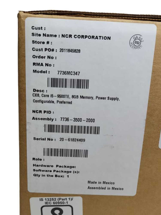 New NCR CX8 POS 7736-3500-2000, Intel i5-9500TE @ 2.20Ghz 8GB RAM & 120GB SSD Q%
