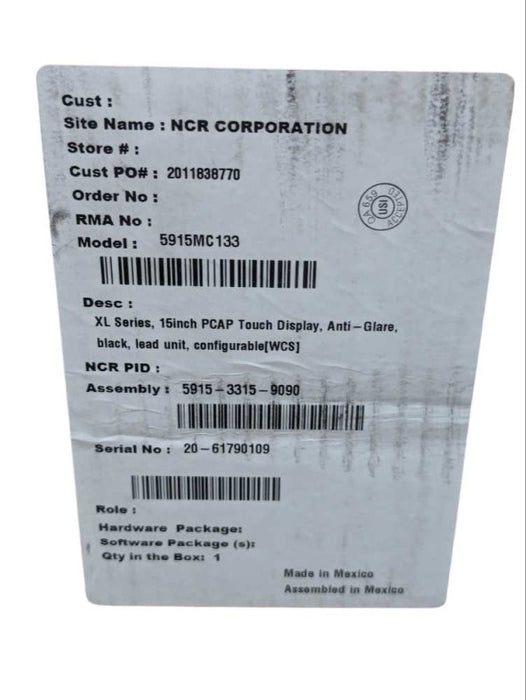 NCR 5915-3315-9090 5915MC133 XL SERIES 15\\" PCAP POS TOUCHSCREEN MONITOR Q-