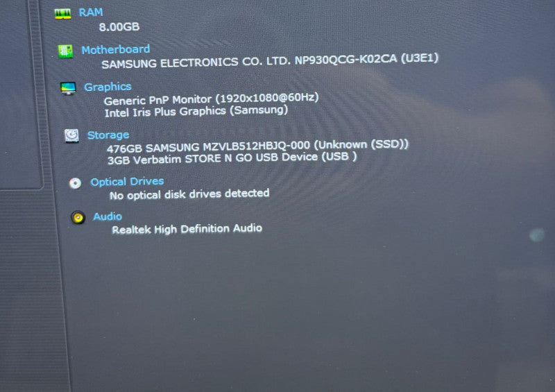 Samsung Galaxy Flex TOUCH NP930QCG i7-1065G7 8GB 512SSD No Power Adapter READ  Lap200