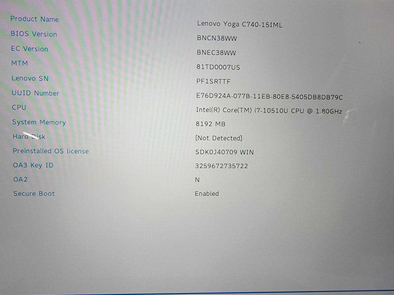 Lenovo Yoga C740-15IML| i7-10510U| 8GB RAM| NO SSD | FOR PARTS/ REPAIR  Î² BudLap