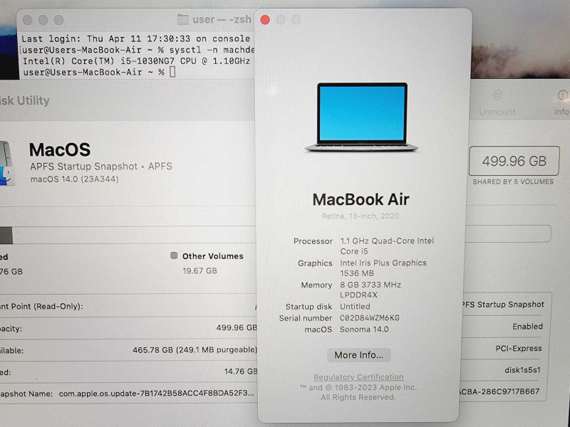 Apple Macbook Air 2020 13\\" 4-Core i5-1030NG7 @ 1.1GHz 8GB DDR4 500GB SSD (
