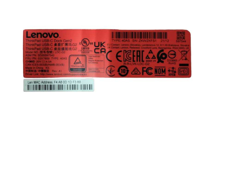 Lenovo ThinkPad USB-C Dock Gen2 40AS No AC Adapter _