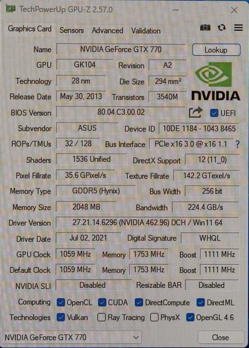 Asus Nvidia Geforce GTX 770 2GB GDDR5 Graphics Card