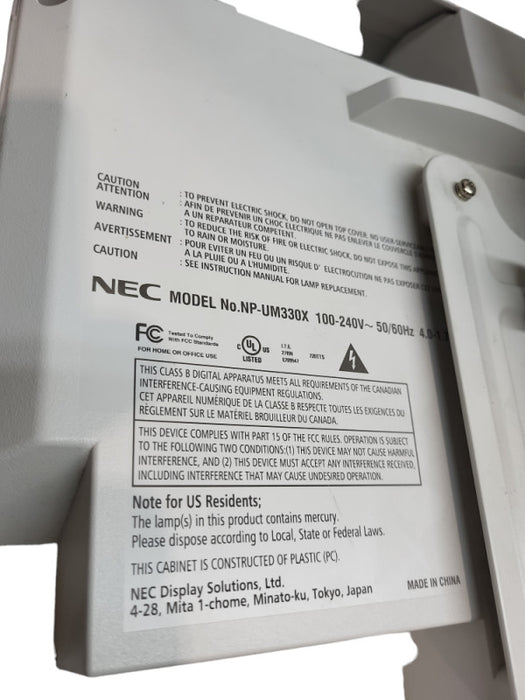 NEC UM330X -  Lumens Ultra Short Throw HDMI Projector with Mounting Hardware &