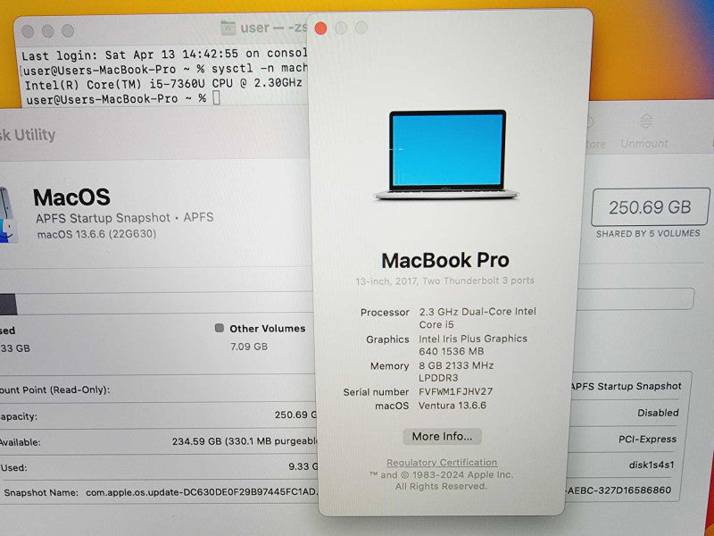 Apple Macbook Pro 2017 13\\" Core i5-7360U @ 2.3GHz 8GB DDR3 250GB SSD (