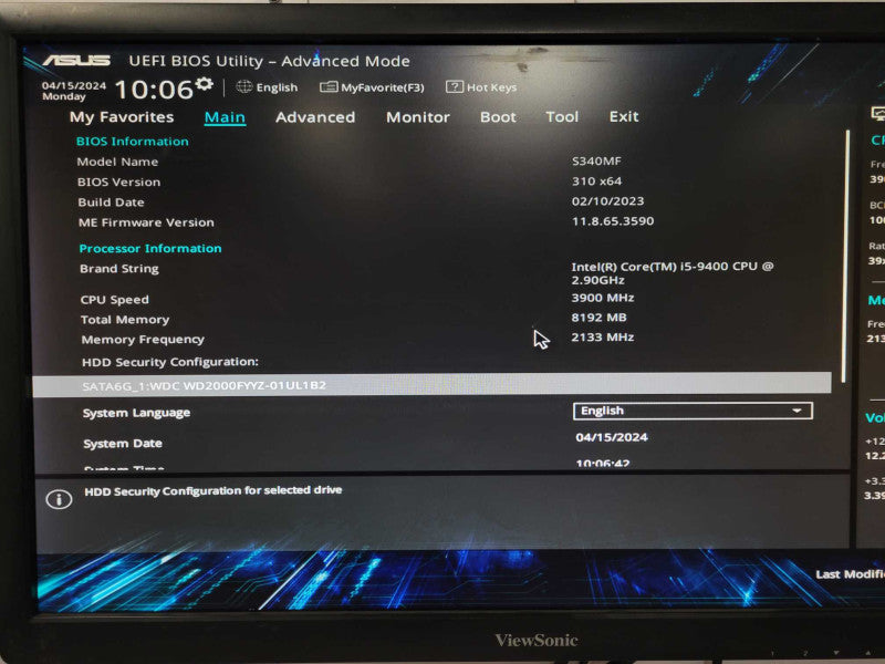 Asus Tower PC, Core I5-9400 2.9GHz, 8GB DDR4, 2TB HDD, 225W PSU _
