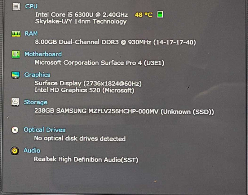 Microsoft Surface Pro 4 (1724) - i5-6300U 2.40GHz, 8GB RAM, 256GB SSD