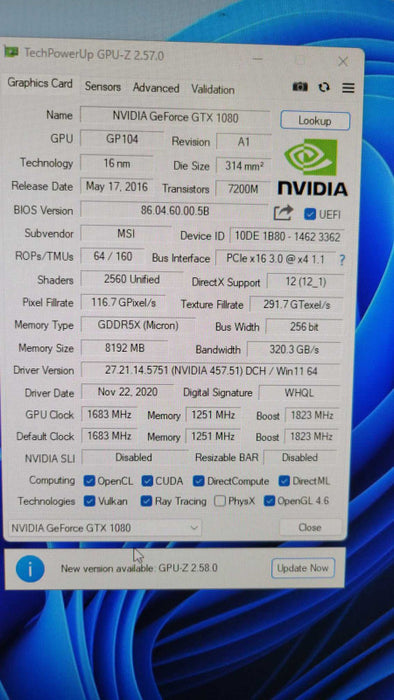 MSI NVIDIA GTX 1080 GAMING 8GB