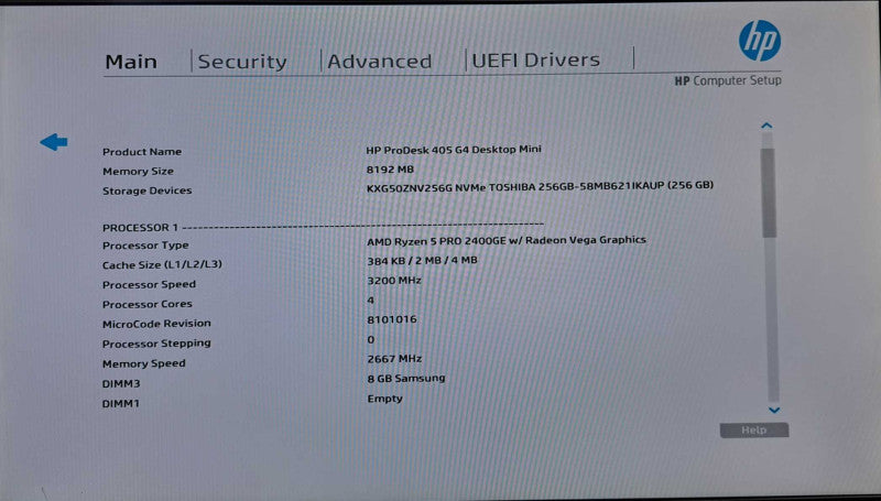 HP ProDesk 405 G4 USFF | Ryzen 5 PRO 2400GE @ 3.2GHz 4C, 8GB DDR4, 256GB NVMe