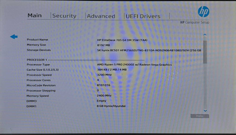 HP EliteDesk 705 G4 USFF Ryzen 5 PRO 2400GE @ 3.2GHz 4C, 8GB DDR4, 256GB NVMe