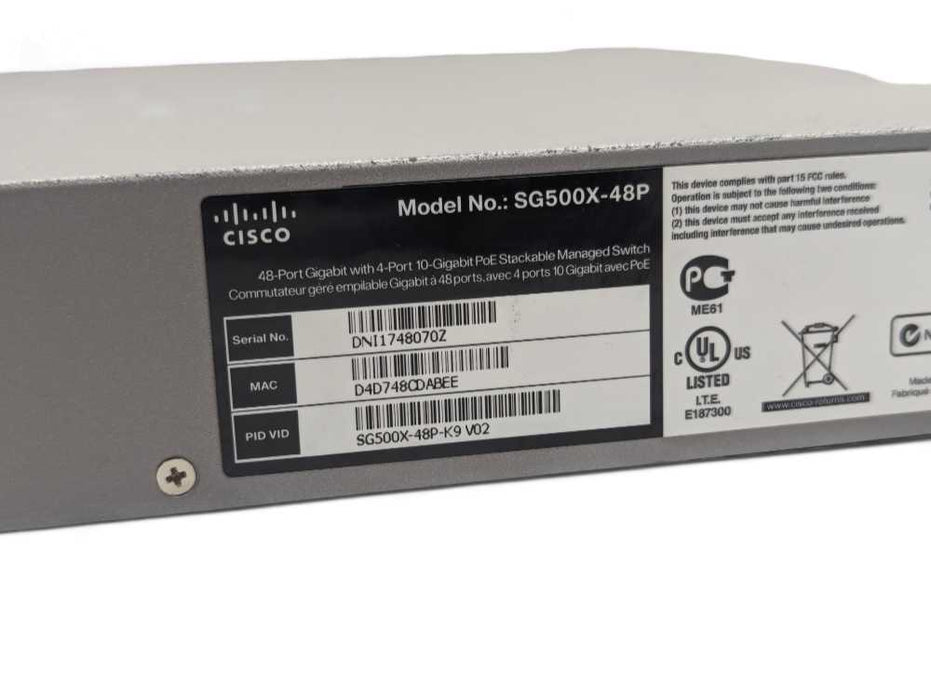 Cisco SG500X-48P | 48-Port Gigabit PoE+ 375W | 4x 10G SFP+ Stackable READ  -