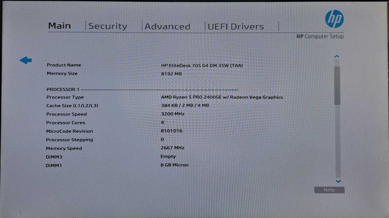 HP EliteDesk 705 G4 USFF Ryzen 5 PRO 2400GE @ 3.2GHz 4C, 8GB DDR4, No HDD/OS