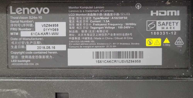 Lenovo S24E-10 23.8\\" FHD 1920x1080 16:9 FreeSync VA 60Hz Monitor VGA + HDMI _