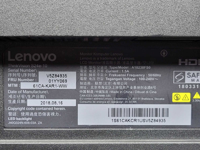 Lenovo S24E-10 23.8\\" FHD 1920x1080 16:9 FreeSync VA 60Hz Monitor VGA + HDMI _