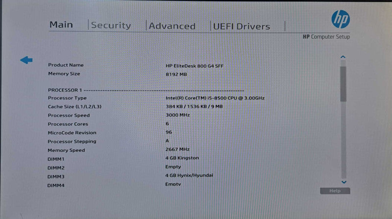 HP EliteDesk 800 G4 SFF | i5-8500 @ 3.00GHz 6C, 8GB DDR4, No HDD/OS