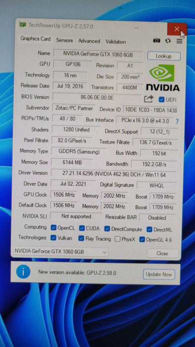ZOTAC NVIDIA GTX 1060 6GB (READ) %