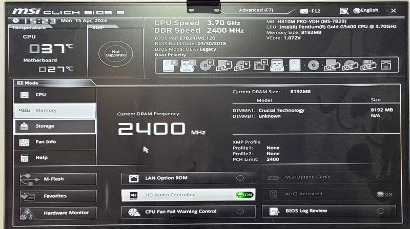 Custom PC/msi H310M PRO-VDH w/ Intel G5400 3.70GHz, 8GB DDR4 RAM, 500GB HDD