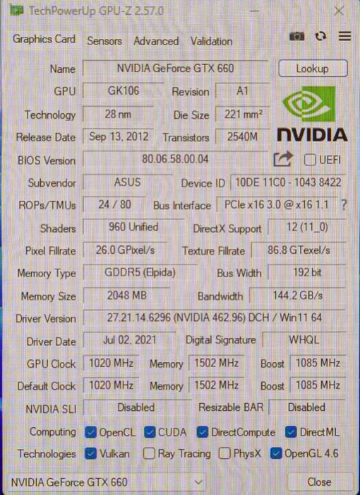 ASUS DirectCU II NVIDIA GeForce GTX 660 2GB GDDR5 GPU Graphics Card
