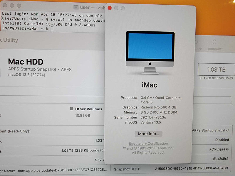 21.5 iMac 2017 i5 Quad-Core 3.4GHz 8GB DDR4 1TB(HDD) with Keyboard and Mouse