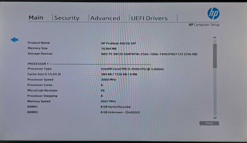 HP ProDesk 400 G6 SFF | i5-9500 @ 3.00GHz 6C, 16GB DDR4, 256GB NVMe