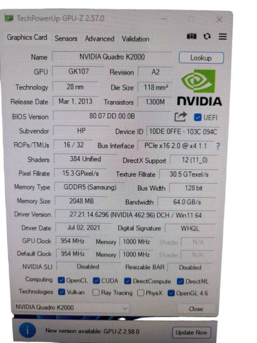 NVIDIA QUADRO K2000 2GB %