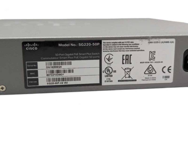 Cisco SG220-50P-K9 50 port gigabit PoE Smart Switch with web interface  Q-